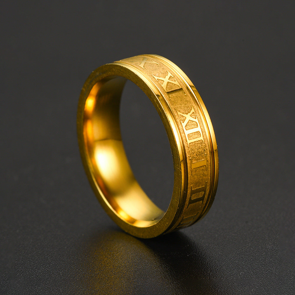 Simple Roman Numeral Stainless Steel Punk Ring