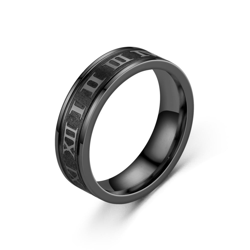 Simple Roman Numeral Stainless Steel Punk Ring