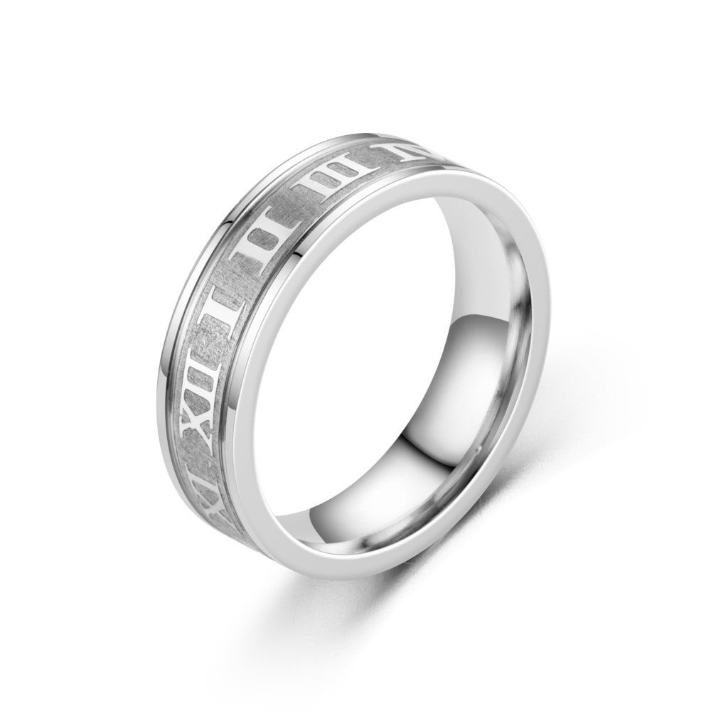 Simple Roman Numeral Stainless Steel Punk Ring