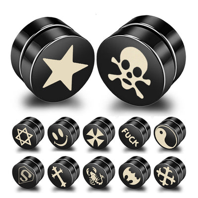 Simple Black Pattern Titanium Steel Magnet Earrings