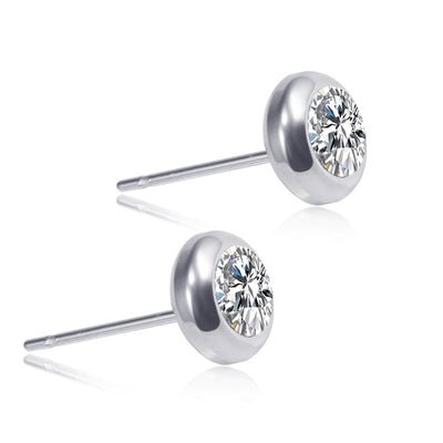 Simple Color Diamond Stainless Steel Round Stud Earrings