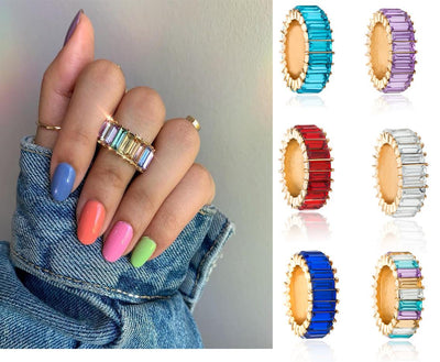 Simple Colorful Stainless Steel Zircon Square Ring