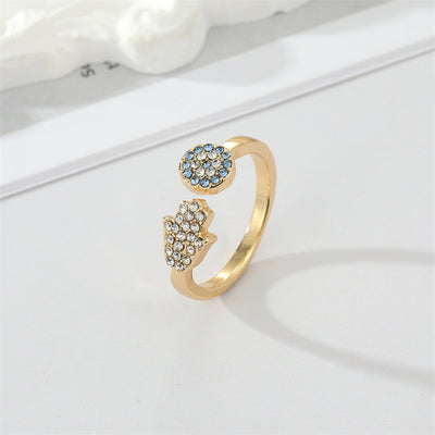 Simple Colored Diamond Devil's Eye Hand Open Adjustable Ring