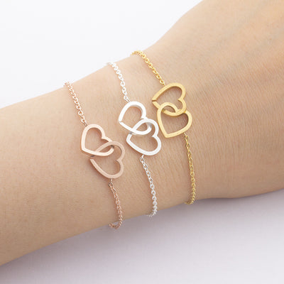 Double Heart Stainless Steel Friendship Bracelet for Women