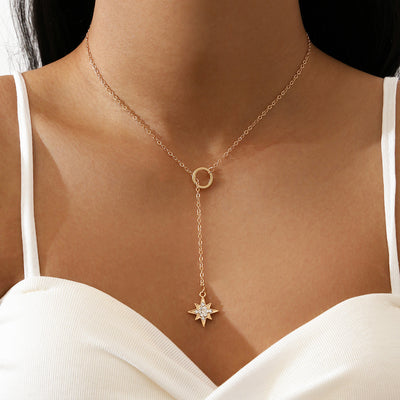Simple Eight-pointed Star Pendant Short Metal Circle Necklace