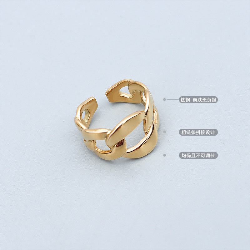 Bold Hip Hop Thick Chain Ring and Letter B Bracelet Set in 18K Gold for Couples