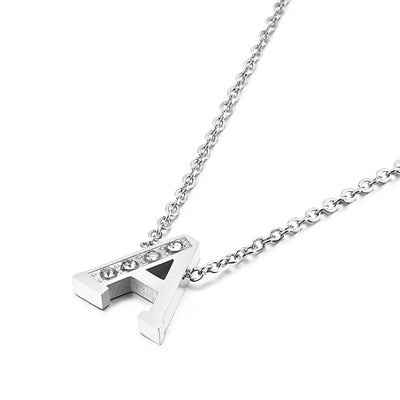 Simple Fashion 26 Inlaid Zircon English Letters Stainless Steel Necklace