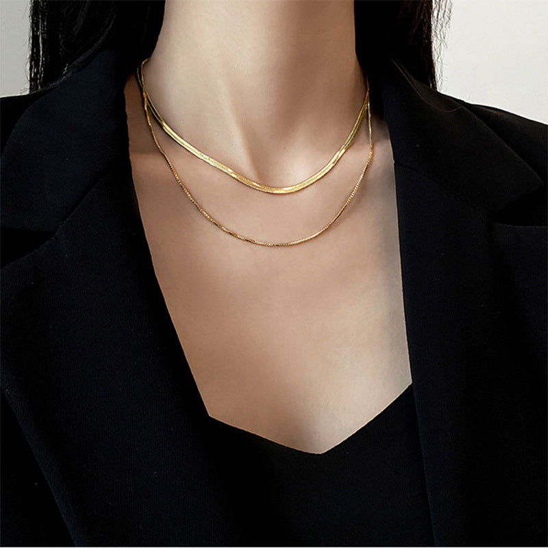 Simple Fashion Double-layer Snake Bone Chain Titanium Steel Necklace
