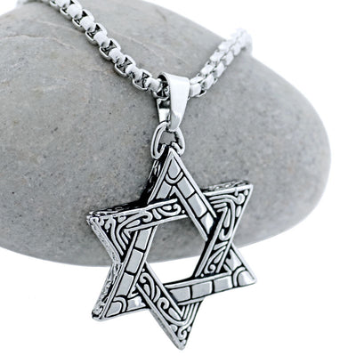 Simple Fashion Hollow Six-Pointed Star Stainless Steel Pendant Necklace