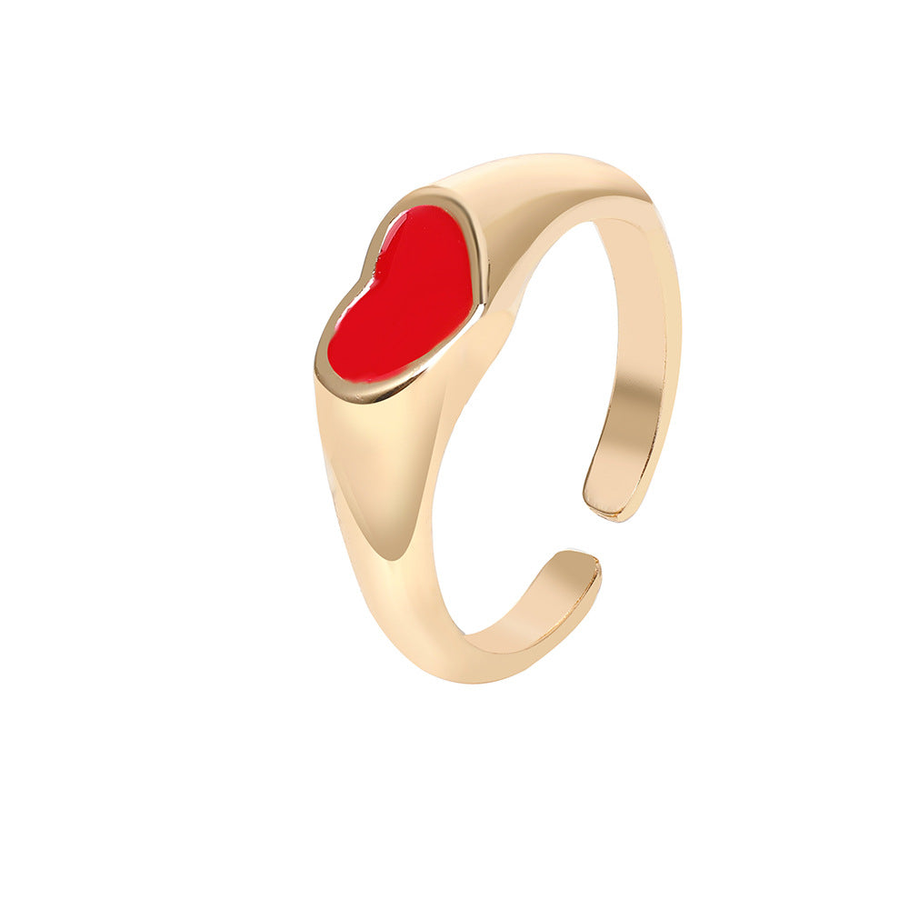 Simple Fashion Red Black Heart Open Adjustable 925 Sterling Silver Ring