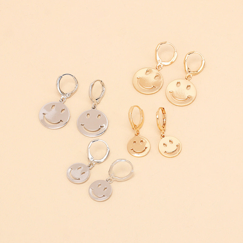 Minimalist Geometric Glossy Sequin Smiley Face Earrings