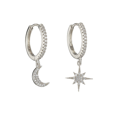 Simple Geometric Moon Snowflake Copper Inlaid Zirconium Irregular Earrings