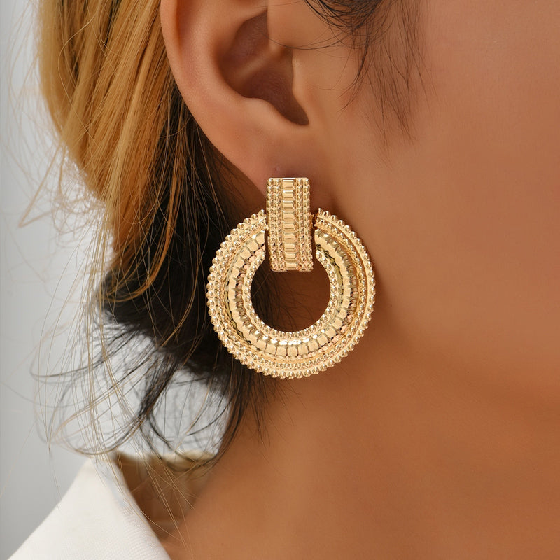 Simple Geometric Hollow Circle Women's Gold Earrings