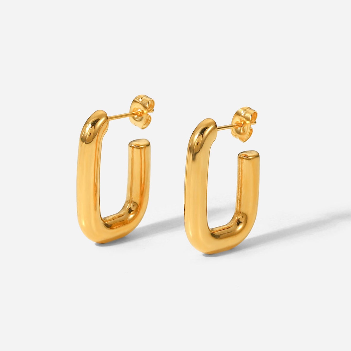 Simple Geometric 18k Gold Plated Stainless Steel Open Square Earrings