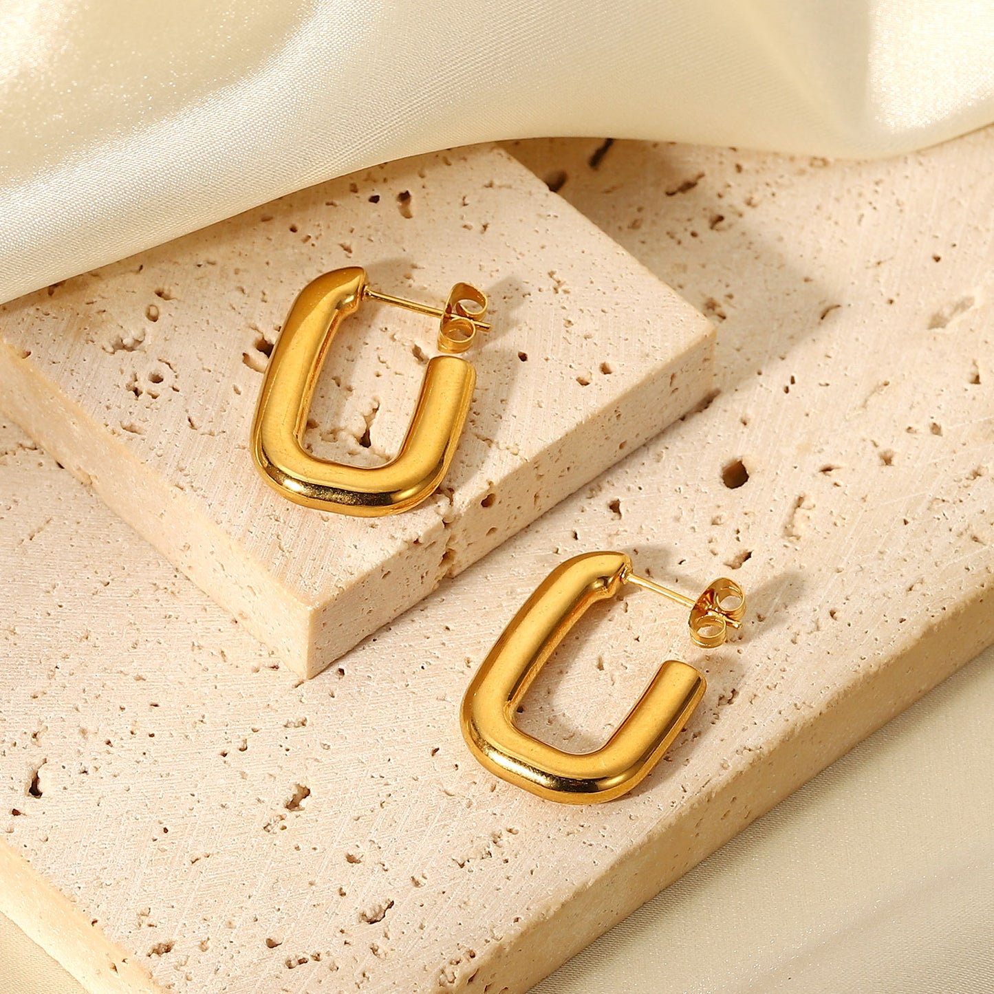 Simple Geometric 18k Gold Plated Stainless Steel Open Square Earrings