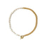 Simple Half Pearl Metal Splicing Chain Stainless Steel Necklace