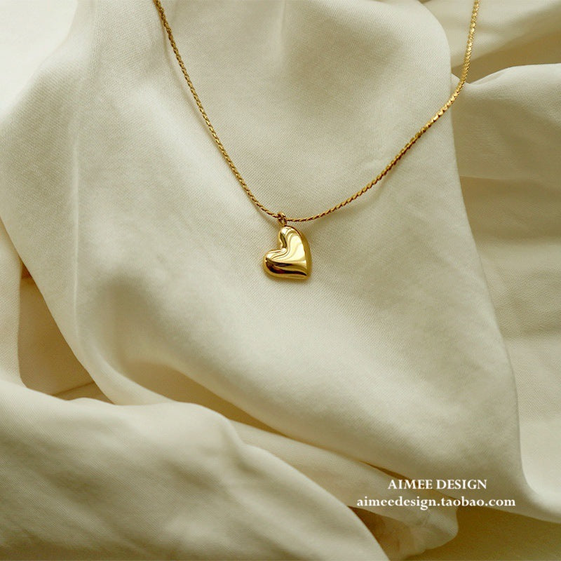 18k Gold Plated Heart Pendant Titanium Steel Clavicle Necklace