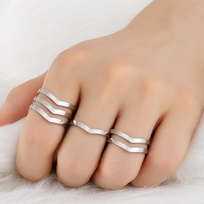 Simple Heart-Shaped Stainless Steel Adjustable Ring Set