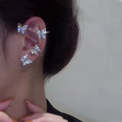Simple Inlaid Diamond Butterfly Ear Clip Earrings