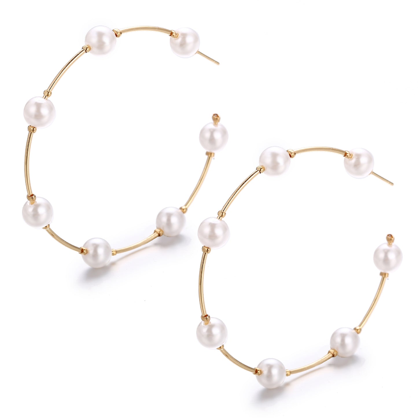 Simple Retro Large Circle Pearl Hoop Earrings