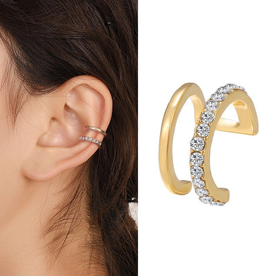 Simple Lines Diamond-studded Double C Ear Bone Clip