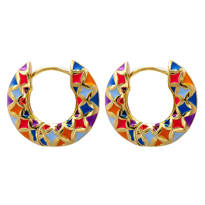 Simple Metal Irregular C-Shaped Earrings with Colorful Rhinestones