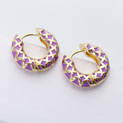 Simple Metal Irregular C-Shaped Earrings with Colorful Rhinestones