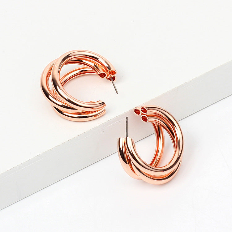 Simple Metal Texture Multi-Layer Semicircle Earrings for Women