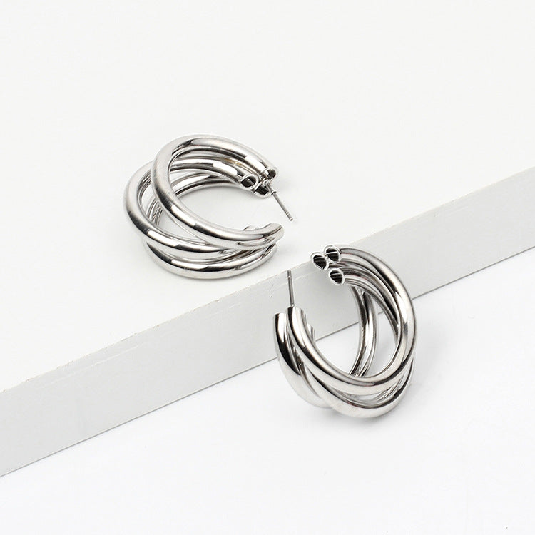 Simple Metal Texture Multi-Layer Semicircle Earrings for Women