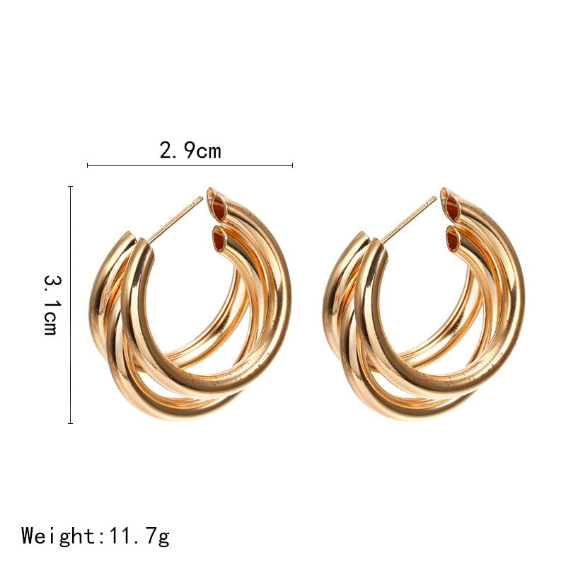 Simple Multi-layered C-shaped Alloy Hoop Earrings NHPF147199