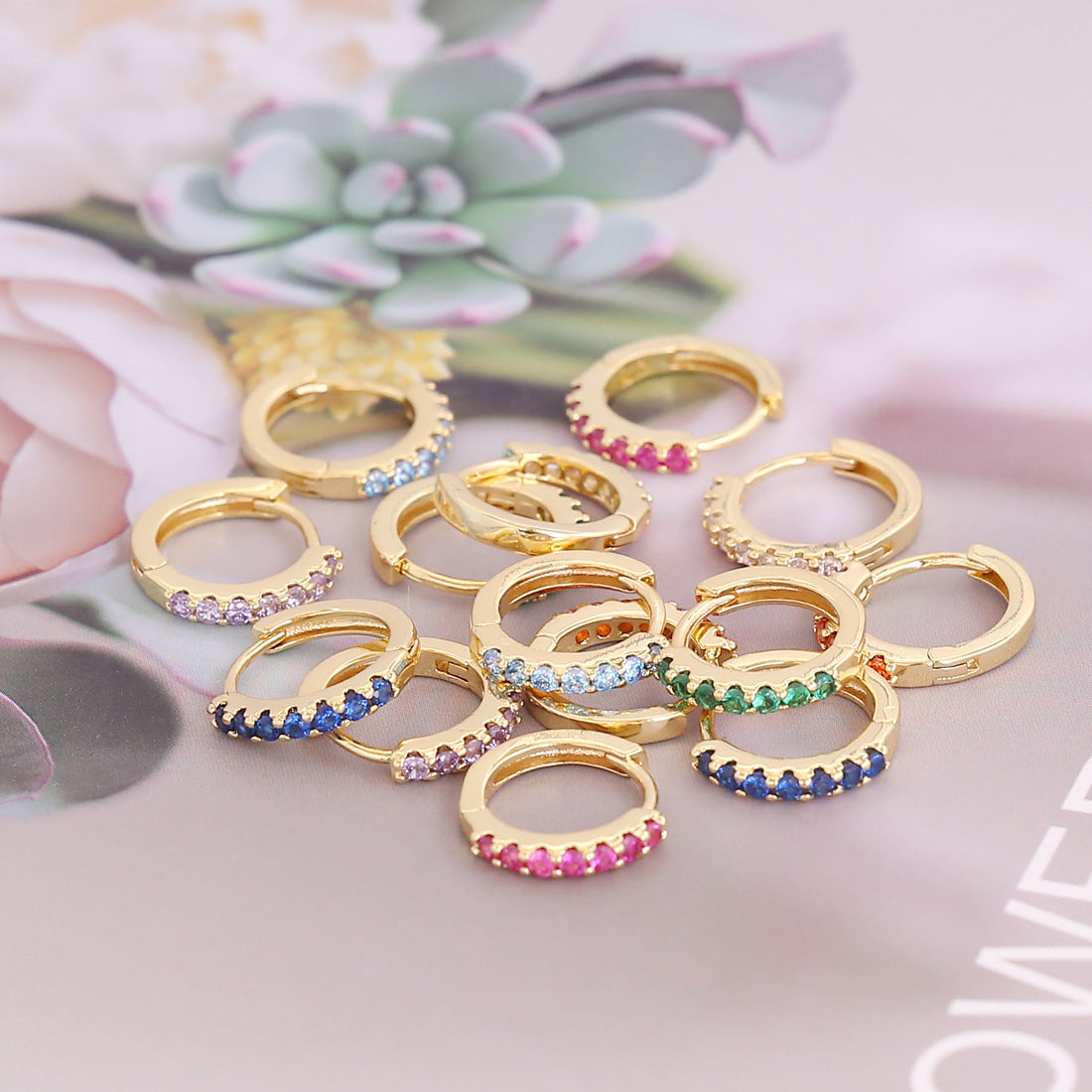 Simple Multicolor Zircon Copper Ear Clip Fashion Earrings 18k Earring E384