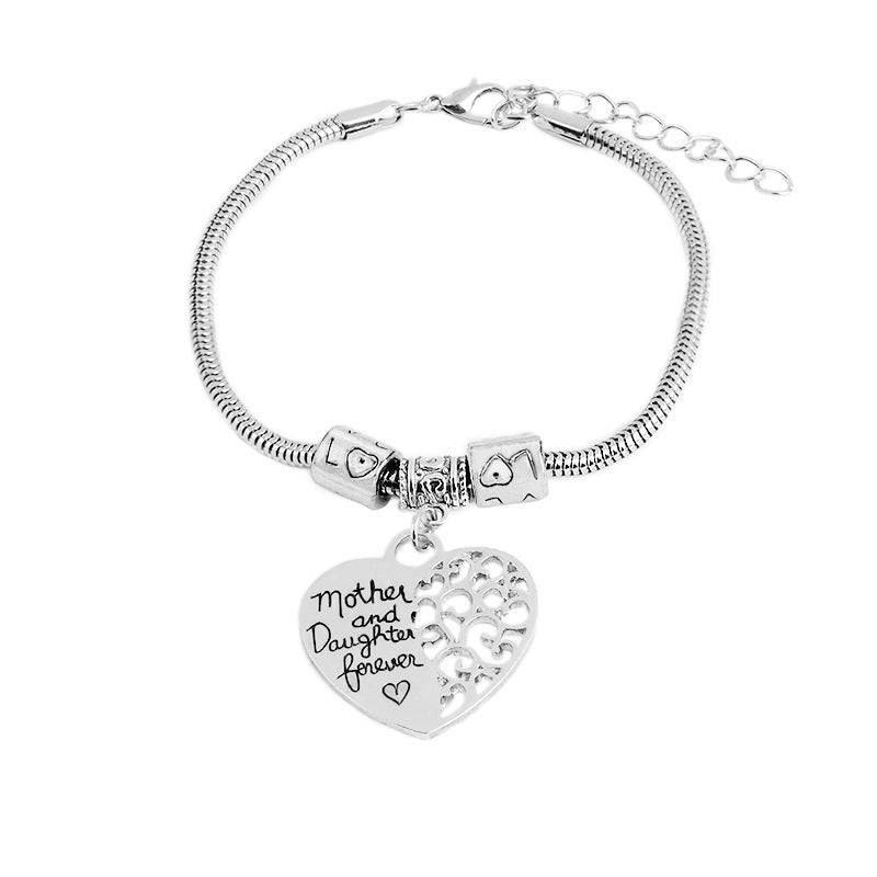 Simple New Letters Mother And Daughter Forever Heart-shaped Tag Bracelet