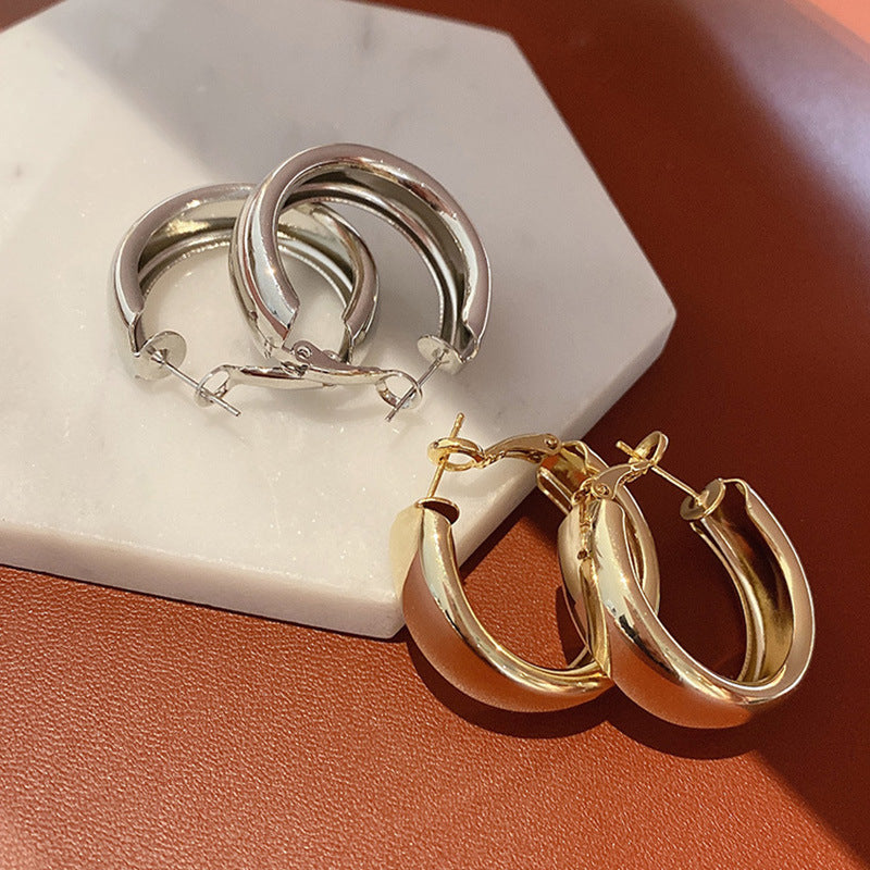 Simple Textured Metal Hoop Earrings - 2020 Korean Fashion Statement