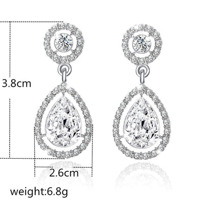 Elegant Crystal Water Drop Long Earrings with Diamond Accents