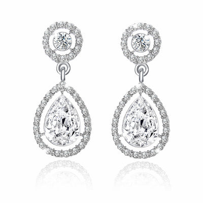 Elegant Crystal Water Drop Long Earrings with Diamond Accents