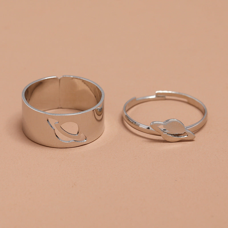 Simple Punk Hollow Universe Planet 2-piece Set Adjustable Ring