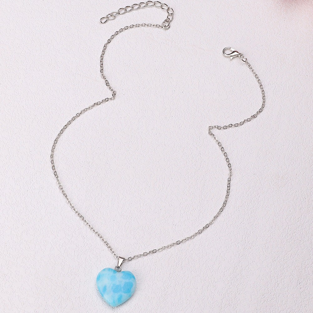 Simple Resin Stone Heart Pendent Necklace