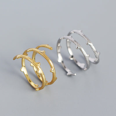 S925 Silver Rattan Branch Texture Geometric Open Ring