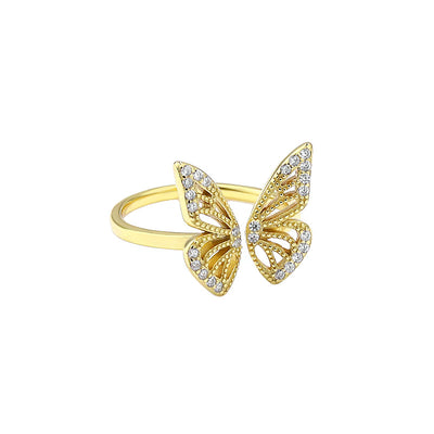 Elegant S925 Sterling Silver Hollow Butterfly Adjustable Open Ring for Women