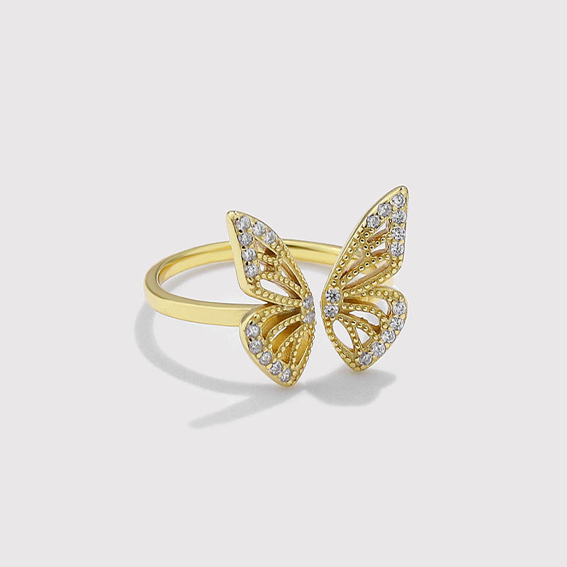 Elegant S925 Sterling Silver Hollow Butterfly Adjustable Open Ring for Women