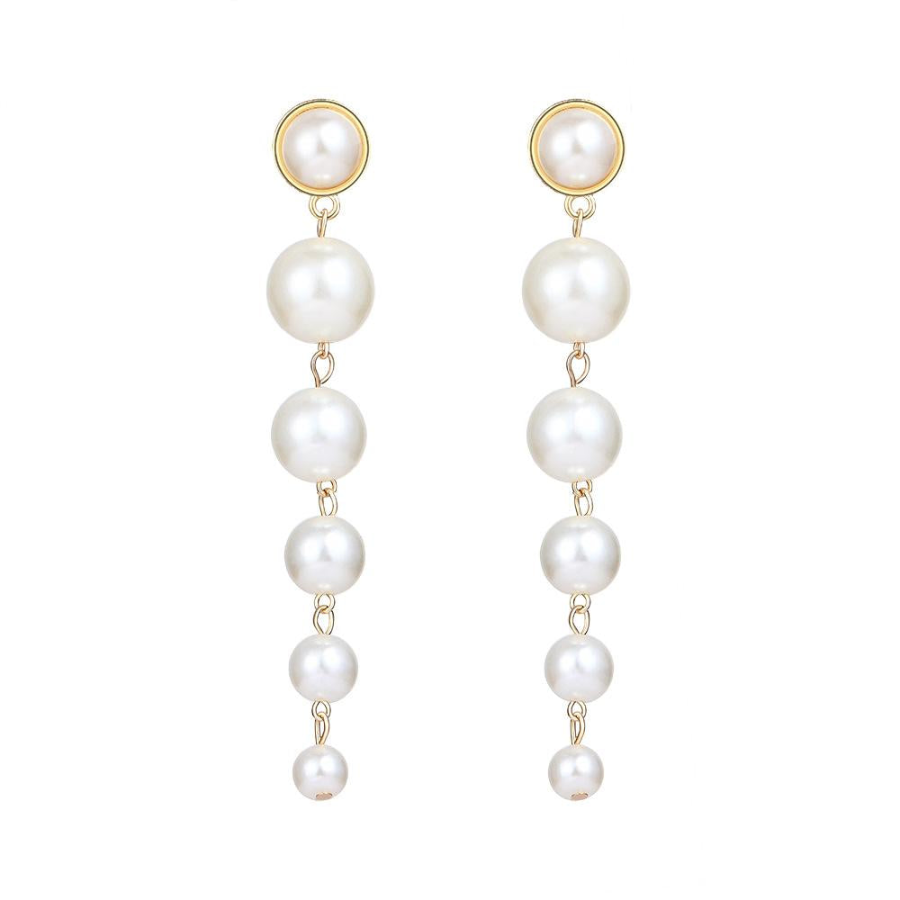 Simple Size Artificial Beads Long Earrings NHPJ147874