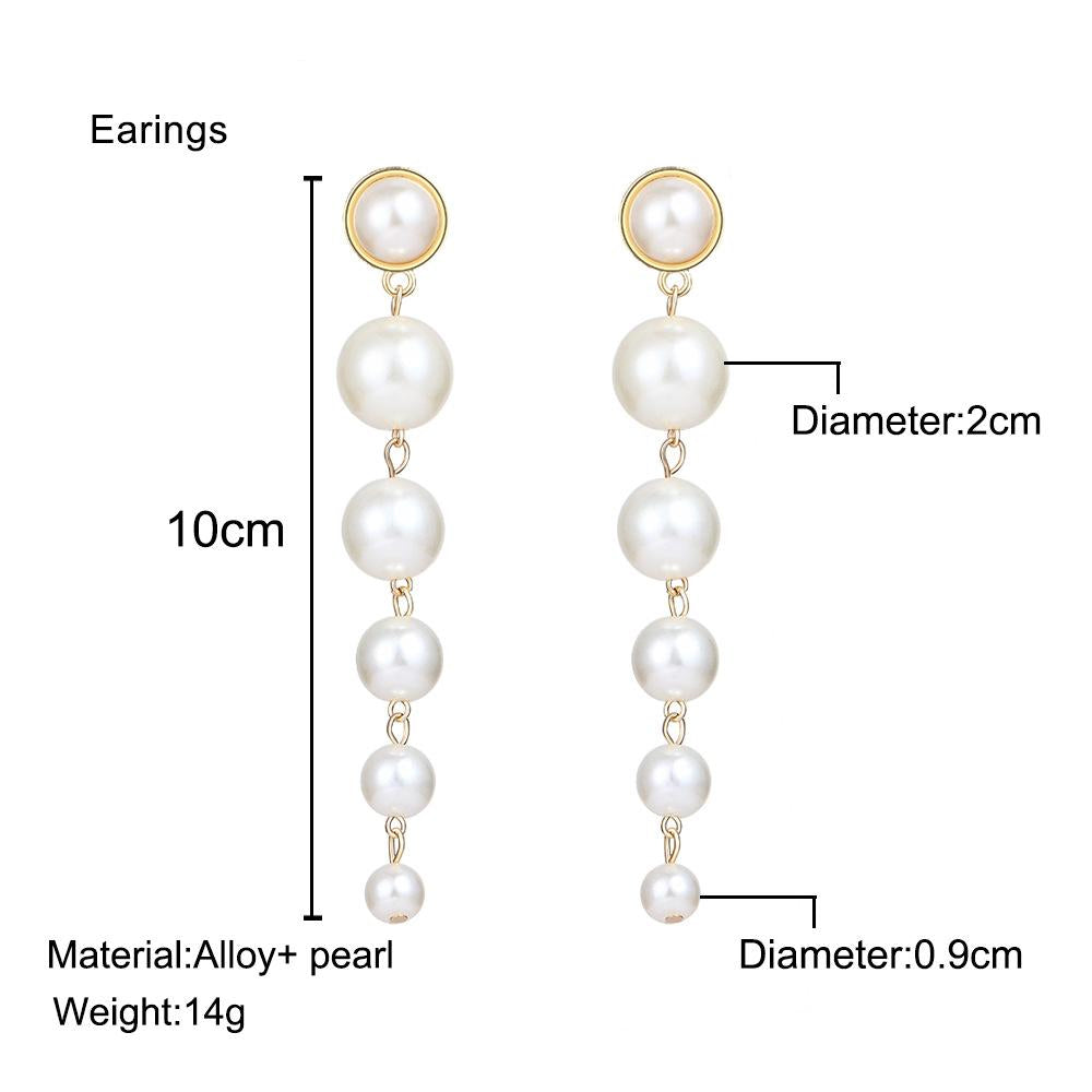 Simple Size Artificial Beads Long Earrings NHPJ147874