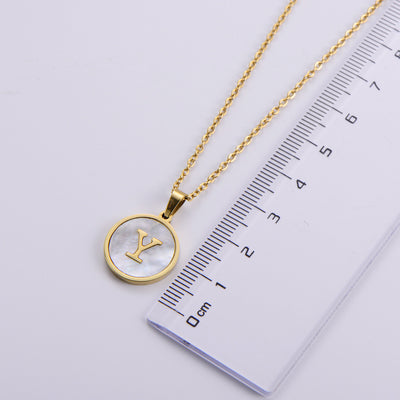 Simple Stainless Steel 26 Letter Shell Medal Necklace