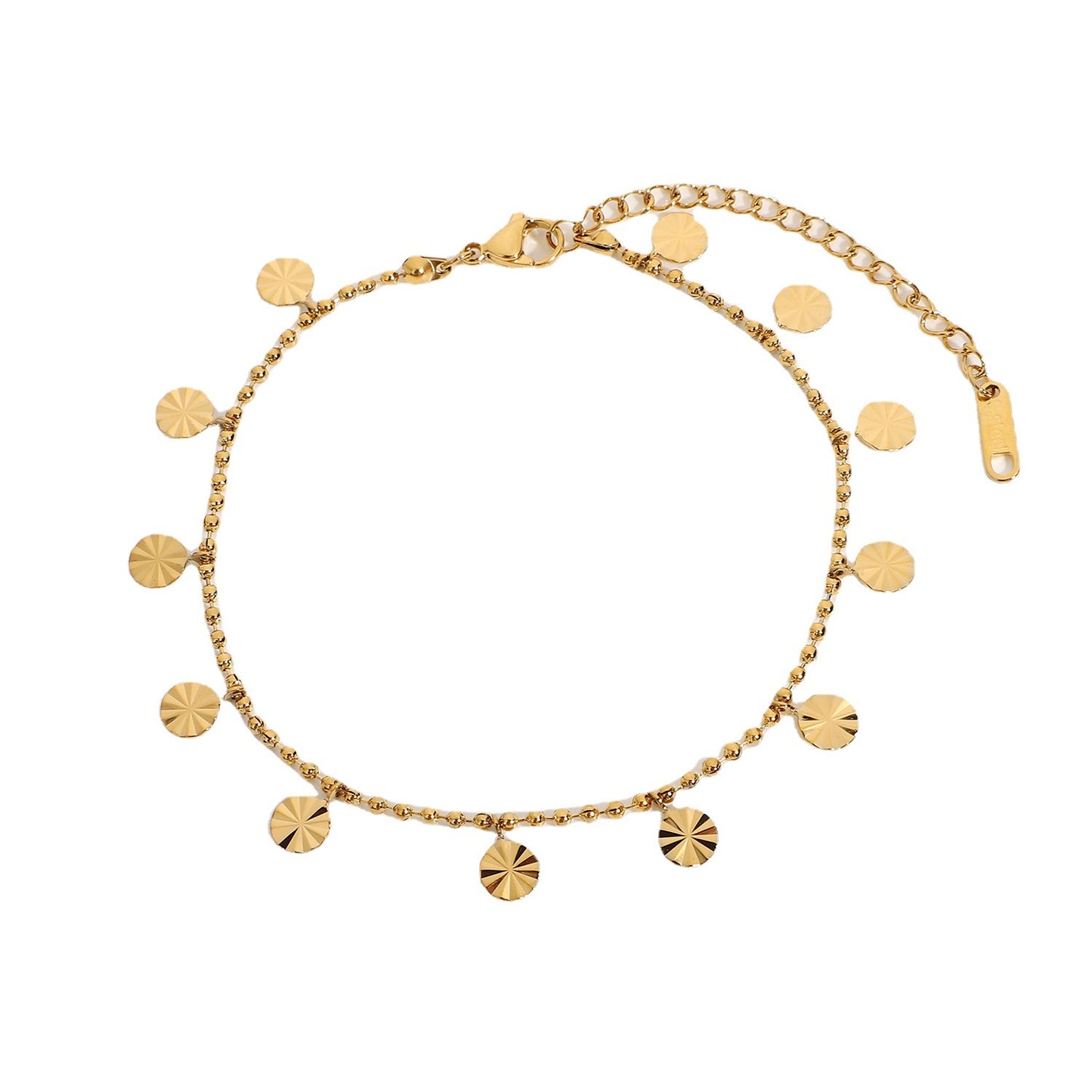 18k Gold Plated Stainless Steel Beaded Disc Pendant Anklet