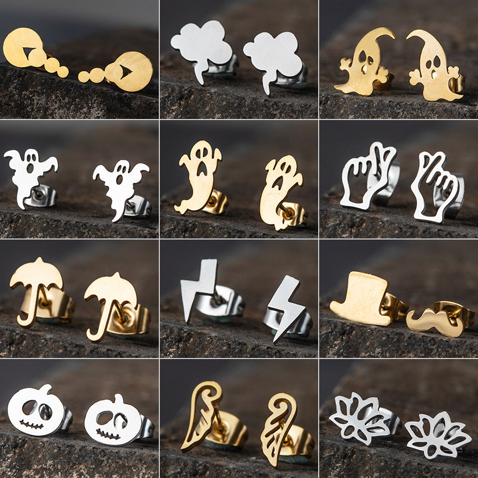 Simple Stainless Steel Halloween Pumpkin Earrings Wholesale