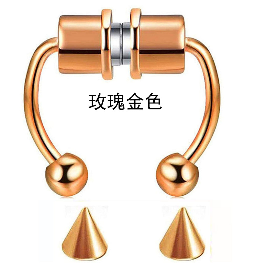 Simple Stainless Steel Magnet Horseshoe Ring Titanium Steel Non-pierced Nose Clip
