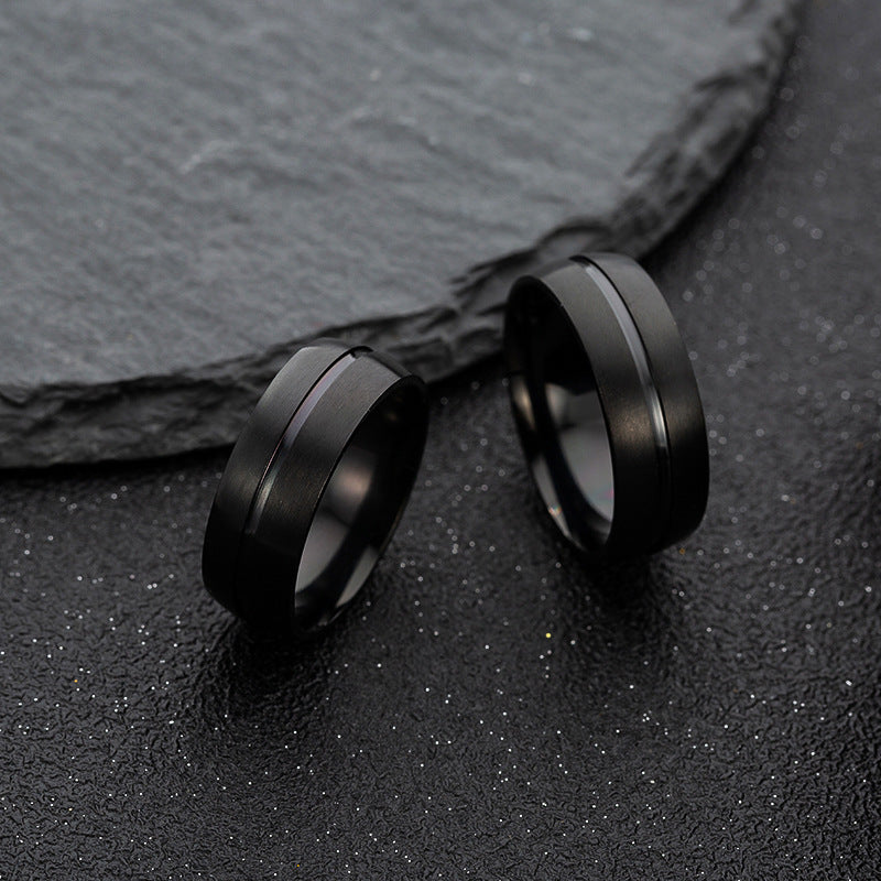 Simple Stainless Steel Matte Black Rings Wholesale