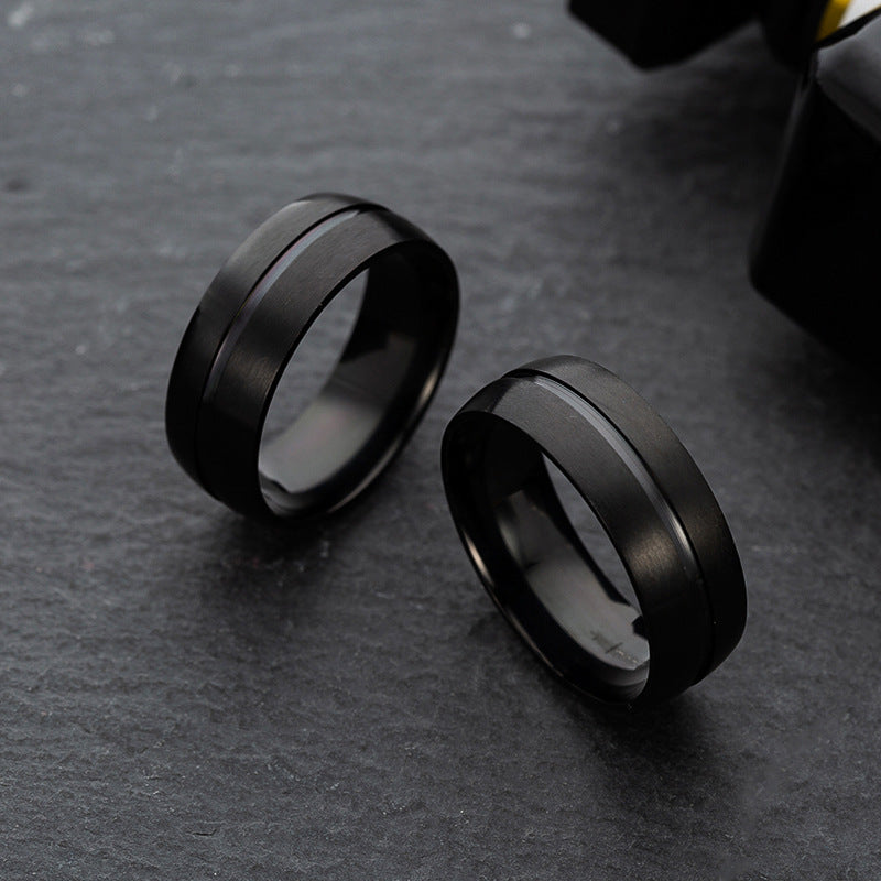 Simple Stainless Steel Matte Black Rings Wholesale