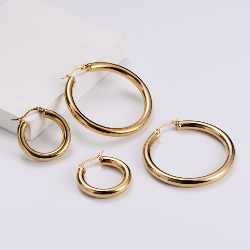 18k Gold Plated Stainless Steel Hollow Hoop Earrings