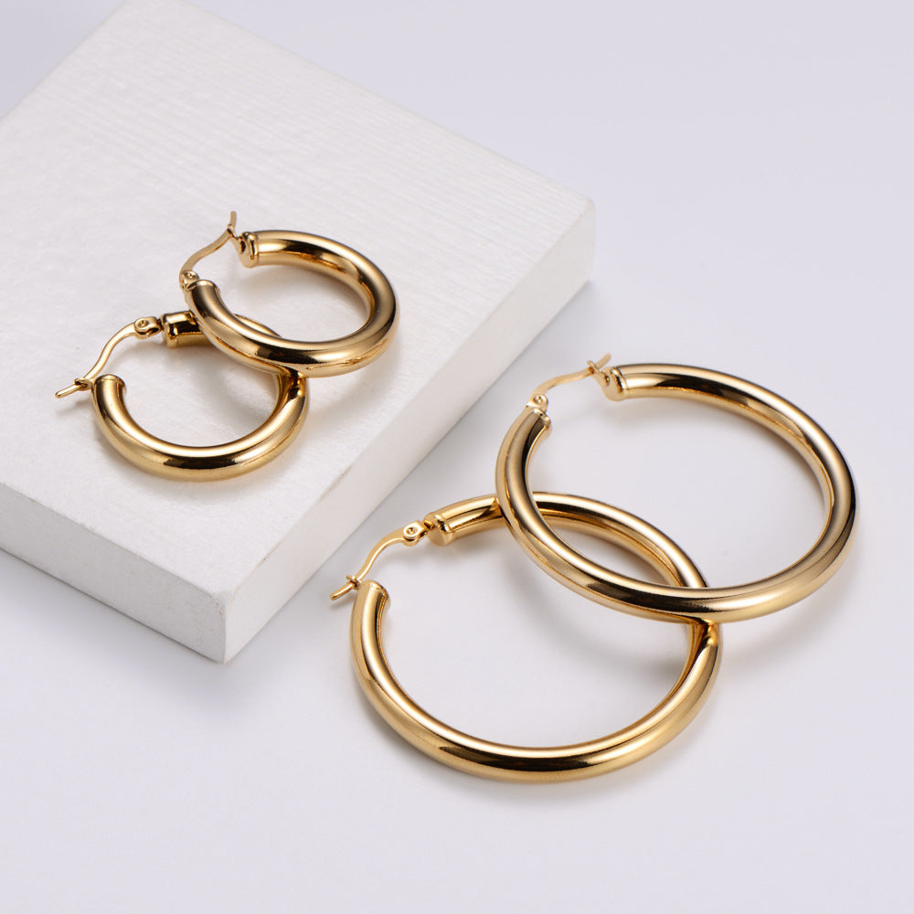 18k Gold Plated Stainless Steel Hollow Hoop Earrings